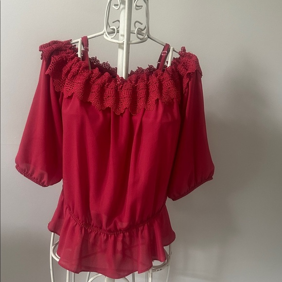 A. Byer Tops - A. Byer Vibrant Red Lace-Trimmed Top